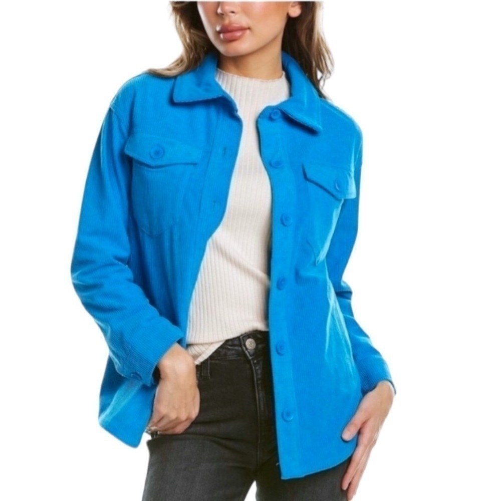 EUC Avec Les Filles Corduroy Shacket Women Blue Button Collar Pocket Jacket Sz M